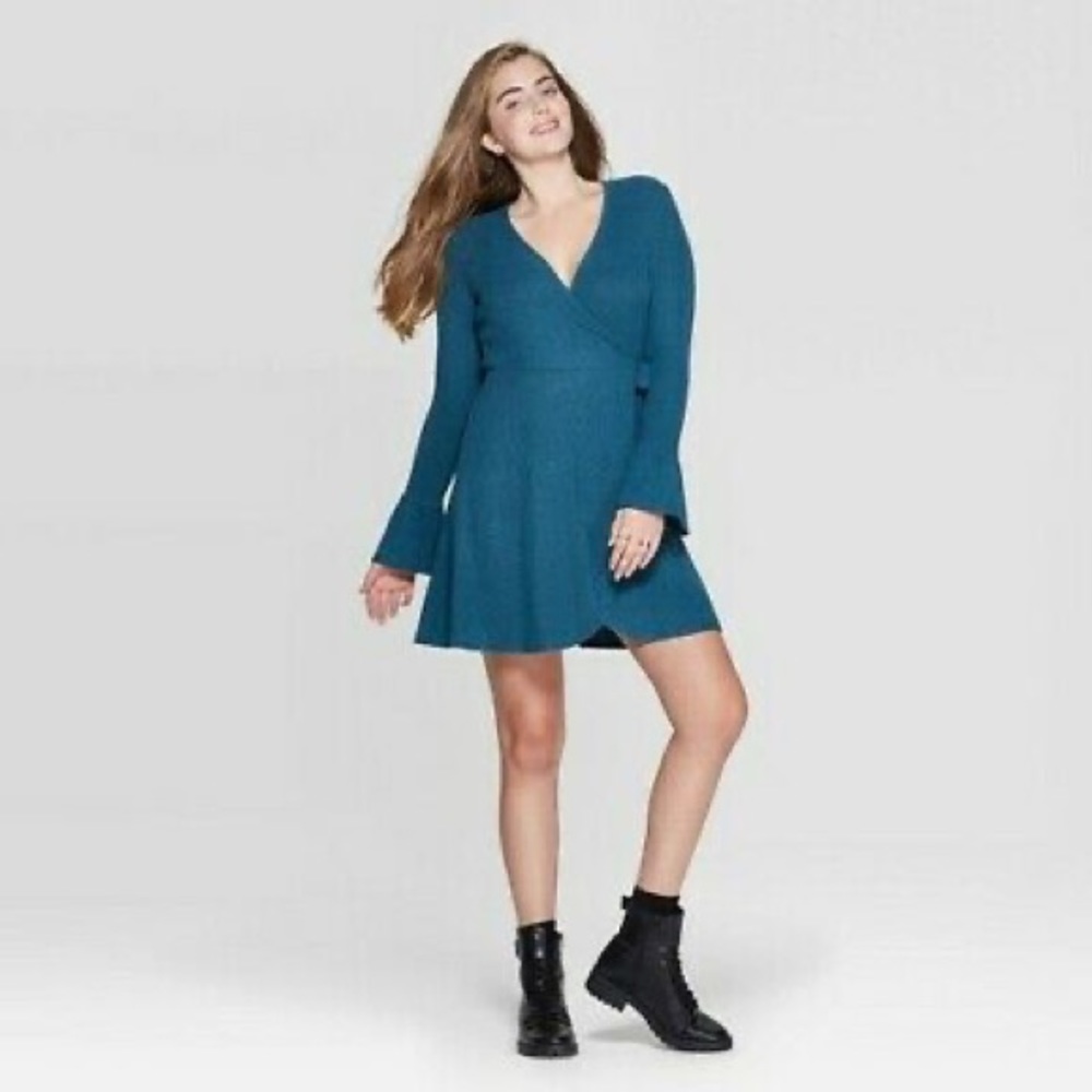 Xhilaration Long Sleeve V-Neck Wrap Mini Dress